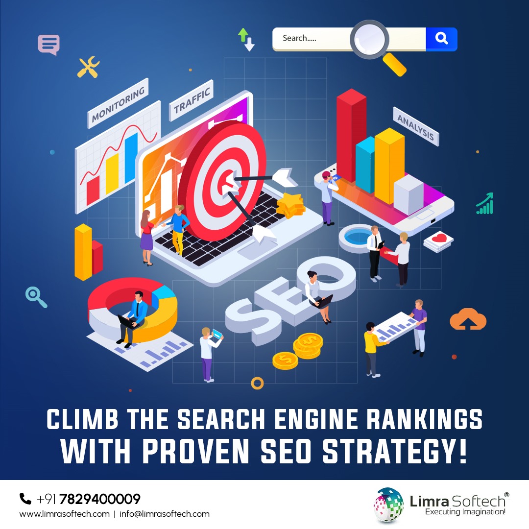 Reach new heights on search engine rankings with our proven #SEOstrategy! Elevate your online presence and climb to the top with optimized content and effective techniques. Let's boost your visibility together! #SEOStrategies #SearchEngineRankings #SEO #Limrasoftech