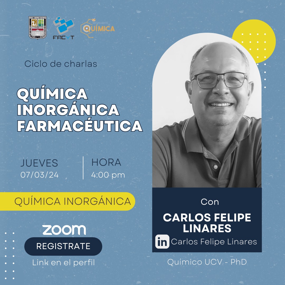 La Unidad Academica de Química Inorgánica los invita a   nuestro ciclo de charlas de Química Inorgánica 2024, que se inicia  este jueves  7 de marzo con la participación del Prof Carlos F. Linares. Registrate y participa forms.gle/KkyBSD2YgcMkDD…