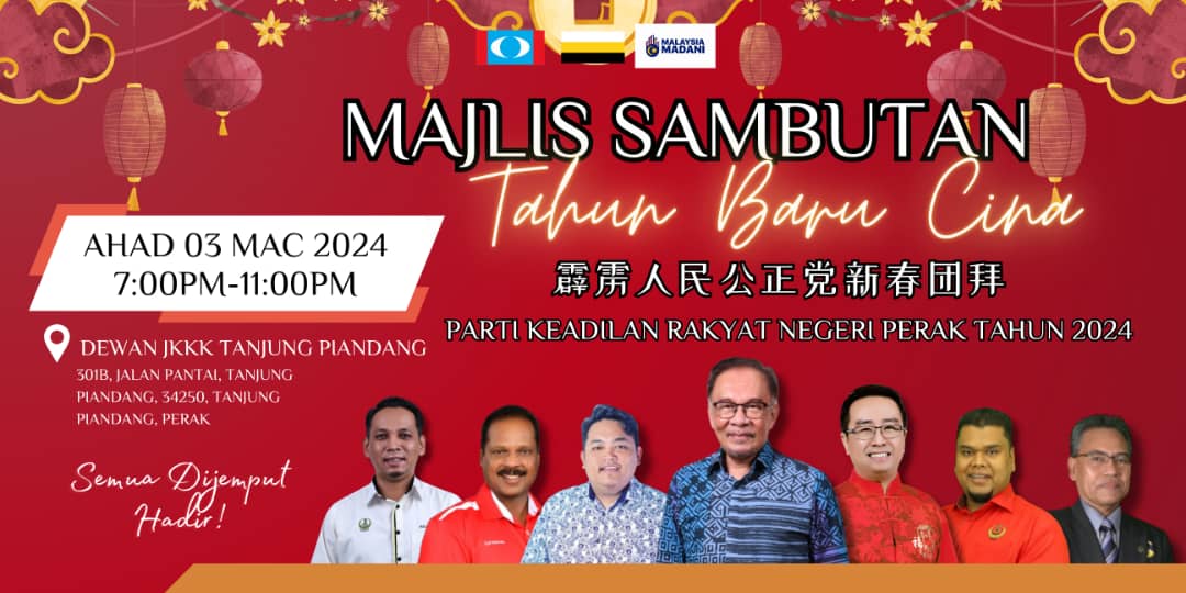 AzamafandiOR's tweet photo. Majlis Sambutan Tahun Baru Cina Anjuran Majlis Pimpinan Negeri Parti KEADILAN Rakyat Negeri Perak Tahun 2024

Semua Dijemput Hadir !!! https://t.co/NjIrUqYYvU
