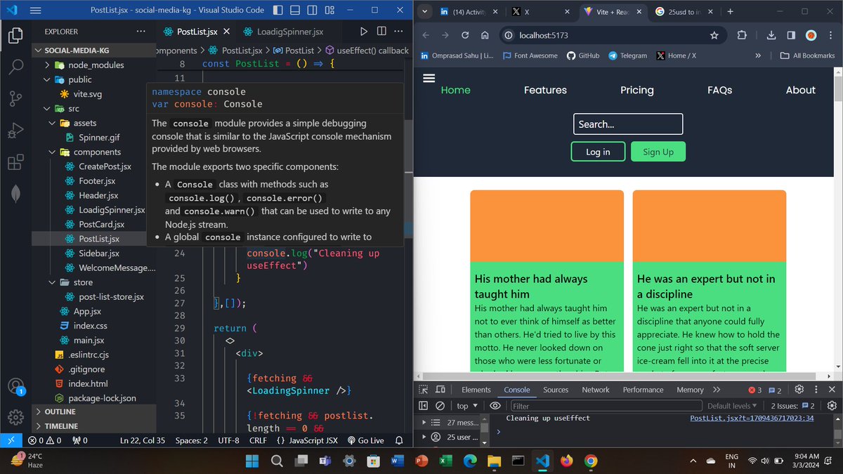 codeXoms's tweet image. Day 2 &amp;amp; 3/150 of DSA and react and in day 2 and 3 I have completed C++ STL (standard template library) ,bubble , insertion and selection sortin DSA . In #reactjs I learnt useEffect hook, AbortController, and how to add a loading spinner.  #CodingJourney  @striver_79 @ezSnippet