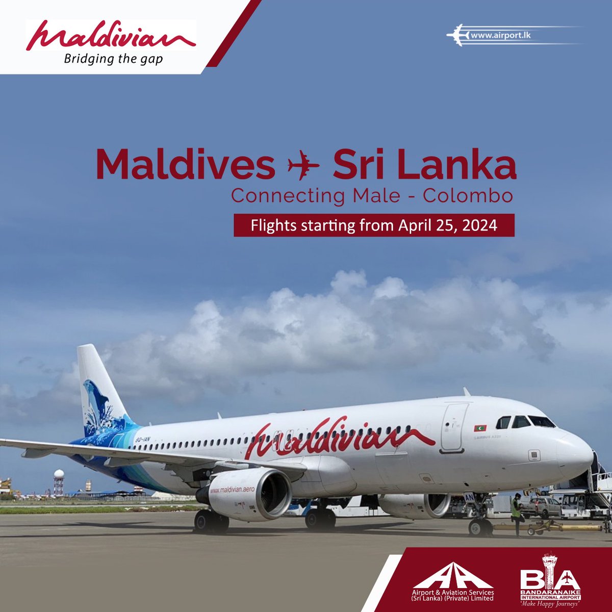 Exciting news!! @MaldivianAero will be resuming operations between Male and Colombo 🇲🇻 🇱🇰 from April 25, 2024, with two weekly flights! #SriLankaAirports #BIAsrilanka #VisitSriLanka