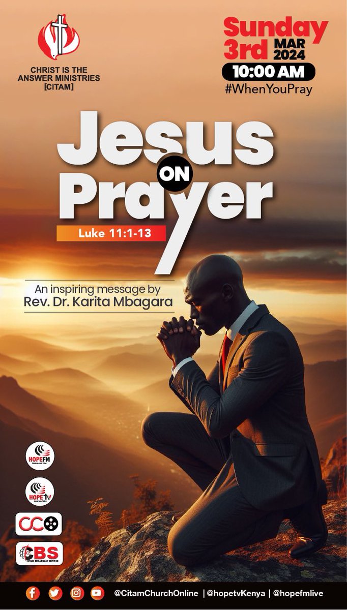 The disciples discovered, what Jesus already knew about Prayer. It is the most important thing you and I will do in our lifetime. Rev @Karitambagara shares an look at Jesus on Prayer at 10am today join @CITAMOnline and share the service @codede2 @doginde