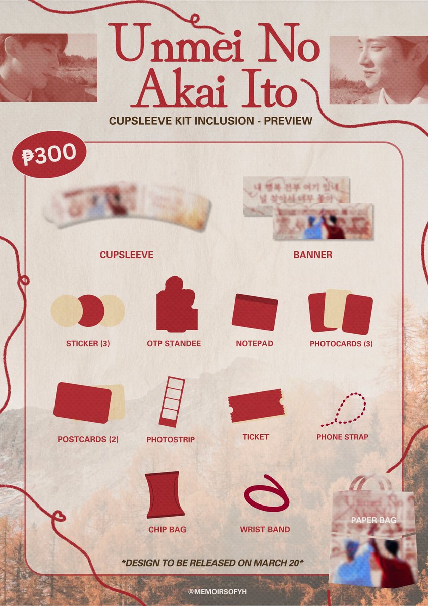 MemoirsOfYH's tweet photo. Kismets! 

Here’s a sneak peek of our kit inclusions. 
We made sure each item will remind you of JHHJ’s friendship. Aren’t you all excited to get a hand on them?  

Stay tuned for the actual designs reveal on the 20th! 🍂🍁

#UNMEI_JHHJ #조슈아 #장한 #shuhan_day #0522Day https://t.co/KeFtL1PLeh