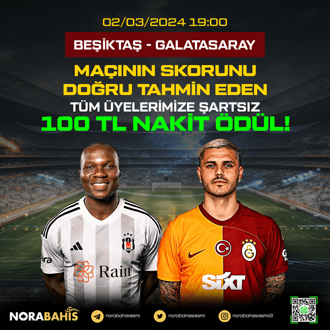 😱 NORABAHİS FARKIYLA İNANILMAZ BİR ETKİNLİK DAHA 💵

💎BEŞİKTAŞ vs GALATASARAY MAÇININ SKORUNU DOĞRU TAHMİN EDEN ÜYELERİMİZE ŞARTSIZ 100 TL NAKİT ÖDÜL‼️

🌟#NORABAHİS'TE FIRSATLAR ASLA BİTMEZ‼️
  
 📱ETKİNLİK KATILIM POSTU💸
 t.me/norabahisresmi…