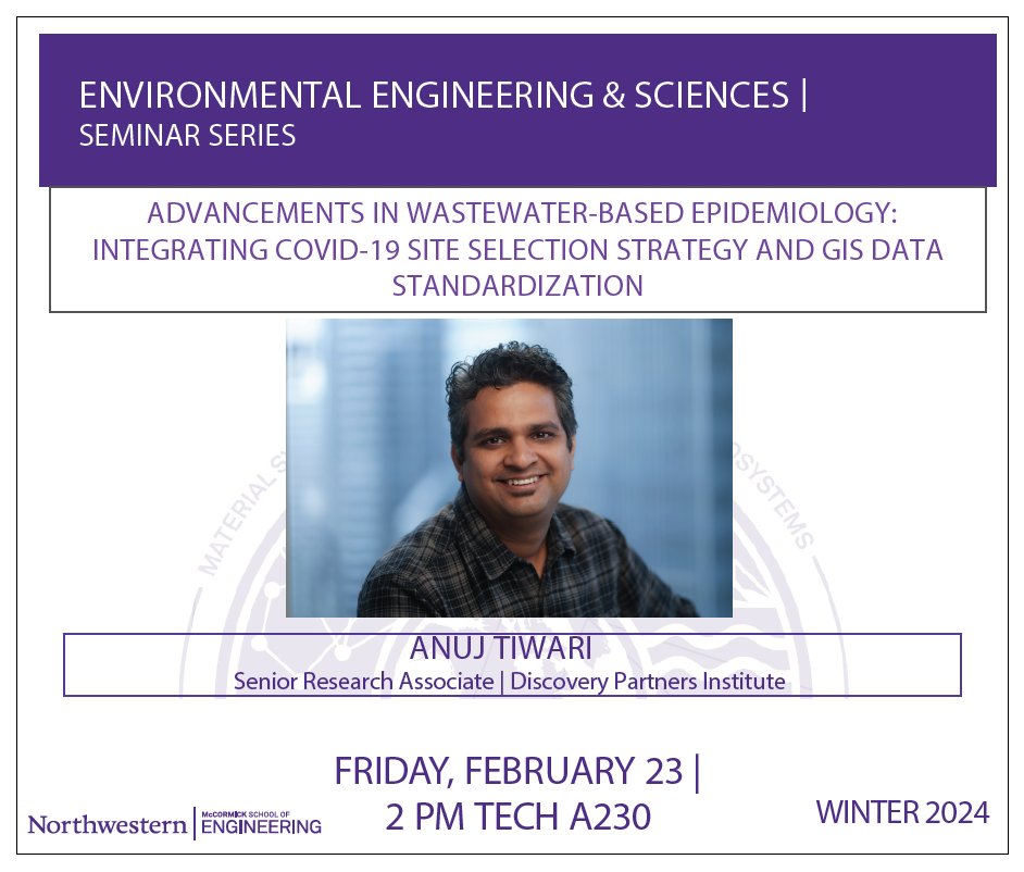 Anuj Tiwari (@anujtiwaritweet) on Twitter photo Thrilled to have presented at <a href="/NorthwesternU/">Northwestern</a> Environmental Engineering & Science Seminar on Feb 23rd! "Advancements in #Wastewater-based Epidemiology: Integrating #covid19 Site Selection Strategy & #GIS Data Standardization" - pushing the boundaries of public health research. Thrilled to have presented at <a href="/NorthwesternU/">Northwestern</a> Environmental Engineering & Science Seminar on Feb 23rd! "Advancements in #Wastewater-based Epidemiology: Integrating #covid19 Site Selection Strategy & #GIS Data Standardization" - pushing the boundaries of public health research.