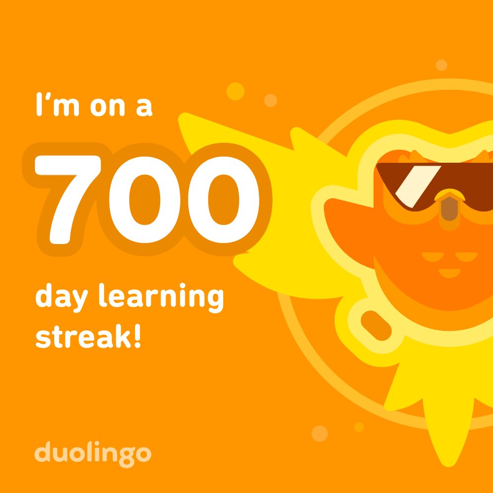 700日目到達！
最近はヒンディー語を勉強してます🥳

Learn a language with me for free! Duolingo is fun, and proven to work. Here’s my invite link: invite.duolingo.com/BDHTZTB5CWWKTL…