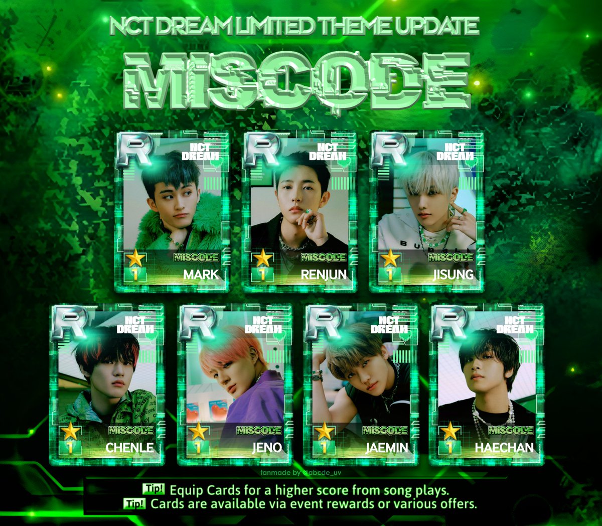 abcde_uv's tweet photo. 📂 SUPERSTAR SMTOWN
└📁 Fanmade Limited Theme Update
   └📁 NCT DREAM 💚
        └ 👨‍💻MISCODE 💾

Check and play in SSM right now 🎹🎶

[ #슈퍼스타에스엠타운 #SUPERSTARSMTOWN #슈스엠 #SSM #NCT #NCTDREAM #GlitchMode #Miscode #SSRG ] https://t.co/gfPlMPWecW