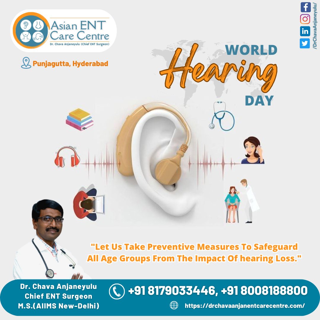 🔗 **Let's #ProtectHearing for a Vibrant Life!**
#WorldHearingDay #DrChavaAnjaneyulu #AsianENTCareCentre #ClinicTimings #HearingHealth #PreventiveMeasures #AwarenessCampaign #HearingLossImpact #ConnectThroughSound #CelebrateHearing #EmpowerHearing #HealthyHearing #EarWellness