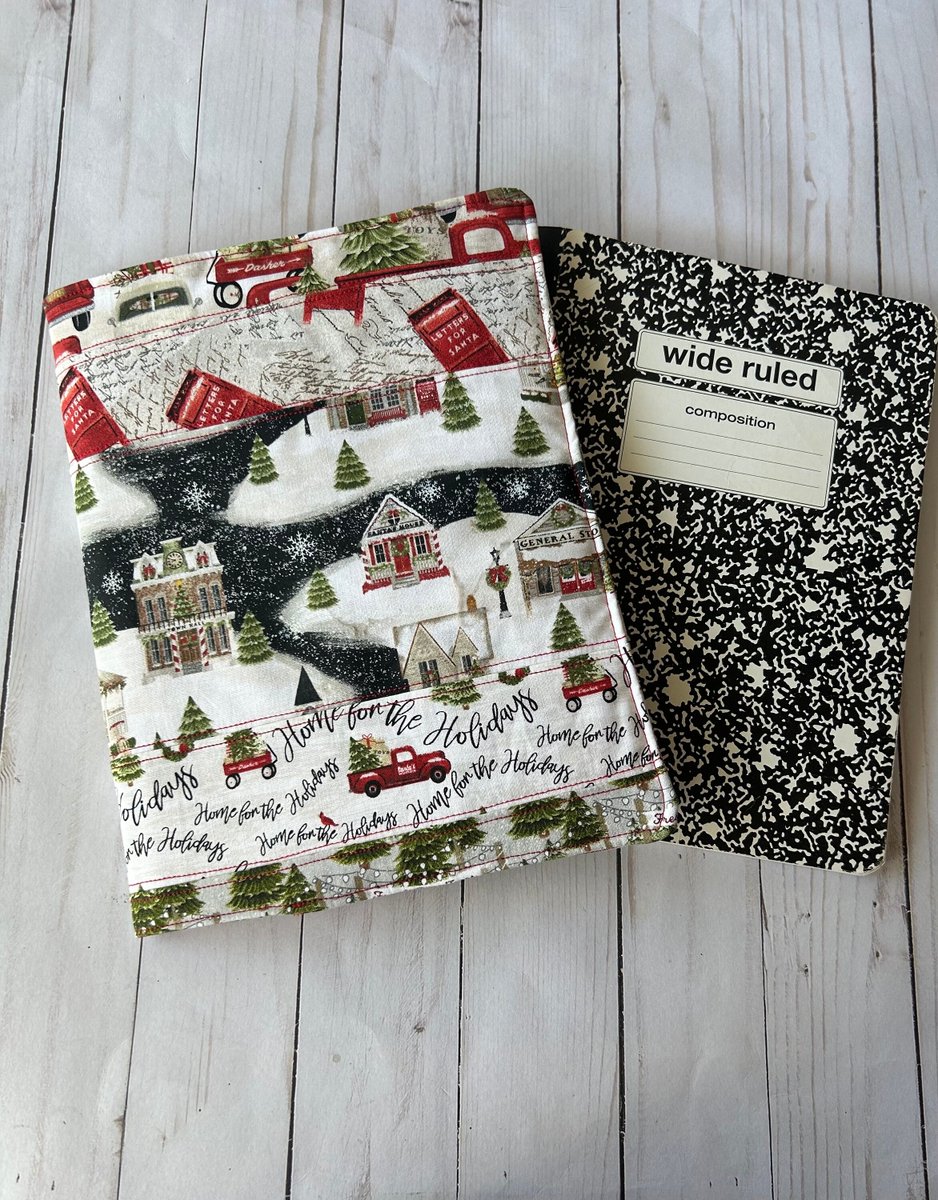 Christmas Composition Notebook Cover, Christmas Village Notebook Cover tuppu.net/95557300 #craftbizparty #craftshout #PatchworkBookCover
