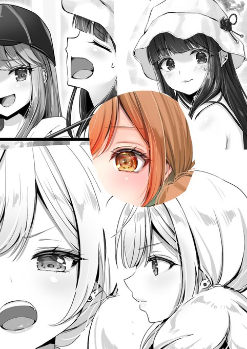 髪を散らして描くのとまつげハイライトを際立たせるのが昔から好きで🫶特にこの、髪を上から一本ずつ散らす描き方は小学校の時からずっと変わらないこだわりなの🙌愛してる描き方❤️2枚目は数年前のオリキャラちゃんたち～古いっ😂モノクロ漫画でリメイク頑張る❣️ 