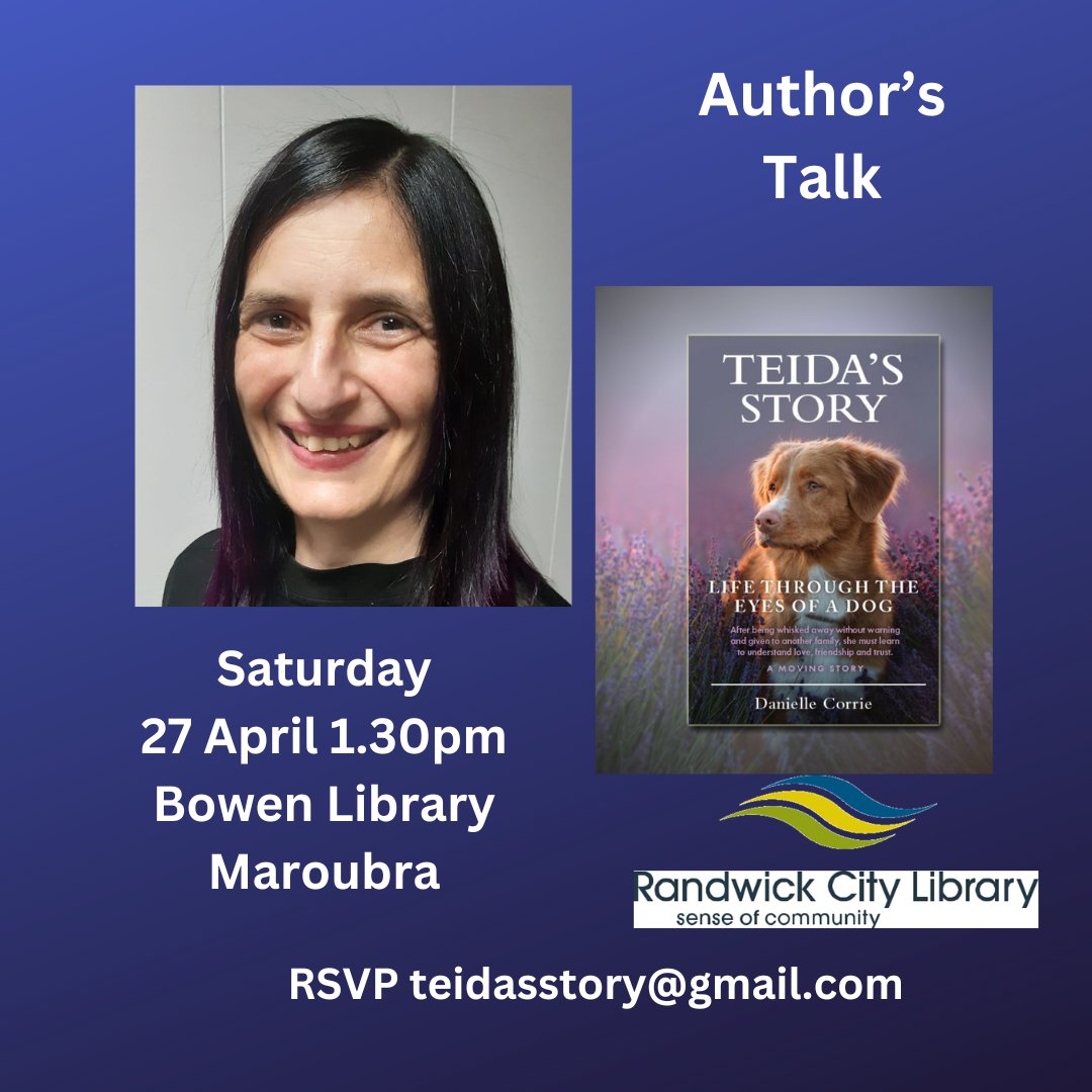 27 April -1.30pm - One Day Only catch me at #BowenLibrary Maroubra. Free Event !!!

Former Brigidine Student #DanielleCorrie will be doing an #AuthorsTalk at Bowen Library Maroubra

RSVP - teidasstory@gmail.com

#publishedauthor #guestspeaker #teidasstory

randwick.nsw.gov.au/library/librar…