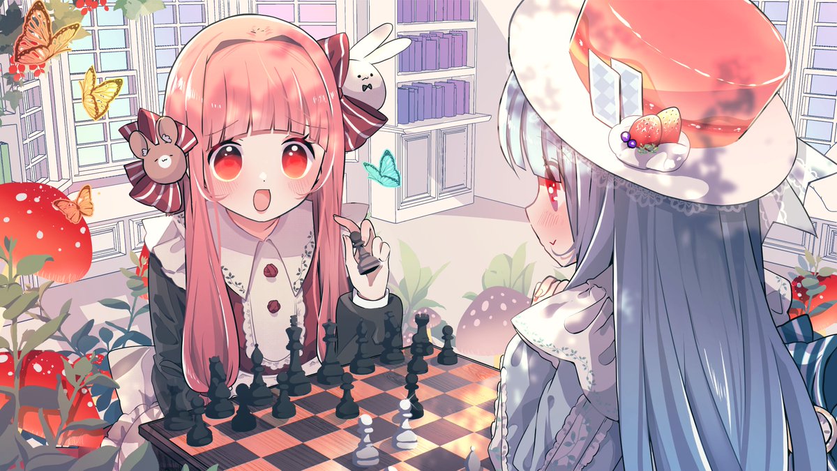 kotonoha akane ,kotonoha aoi multiple girls 2girls sisters siblings pink hair chess piece blue hair  illustration images