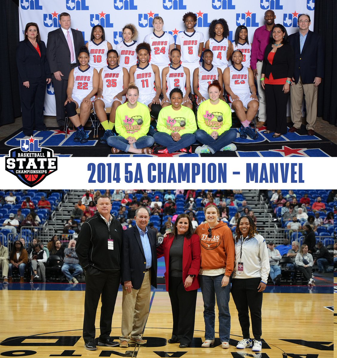 Thank you to Manvel, 2014 Conference 5A Honor Team, for joining us at #UILState! Celebrating the 10th anniversary of their UIL Basketball State Championship. #ThenAndNow