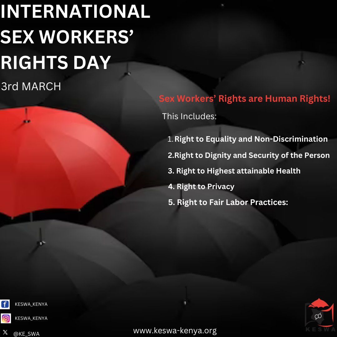 Today on International Sex Workers' Rights Day, let's amplify the call for labor rights and decriminalization. No worker should be denied basic protections. It's time to recognize sex work as work and ensure dignity and safety for all. 
#SexWorkersRights 
#DecriminalizeSexWork