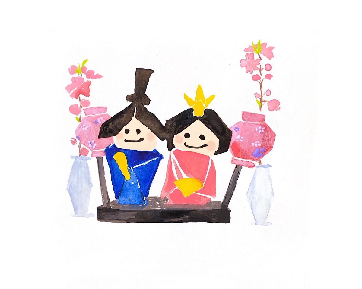 『おひなさま』　水彩色鉛筆画 透明水彩画】雛祭りに雛人形を描こう♪/描き方 お雛様 つらら庵