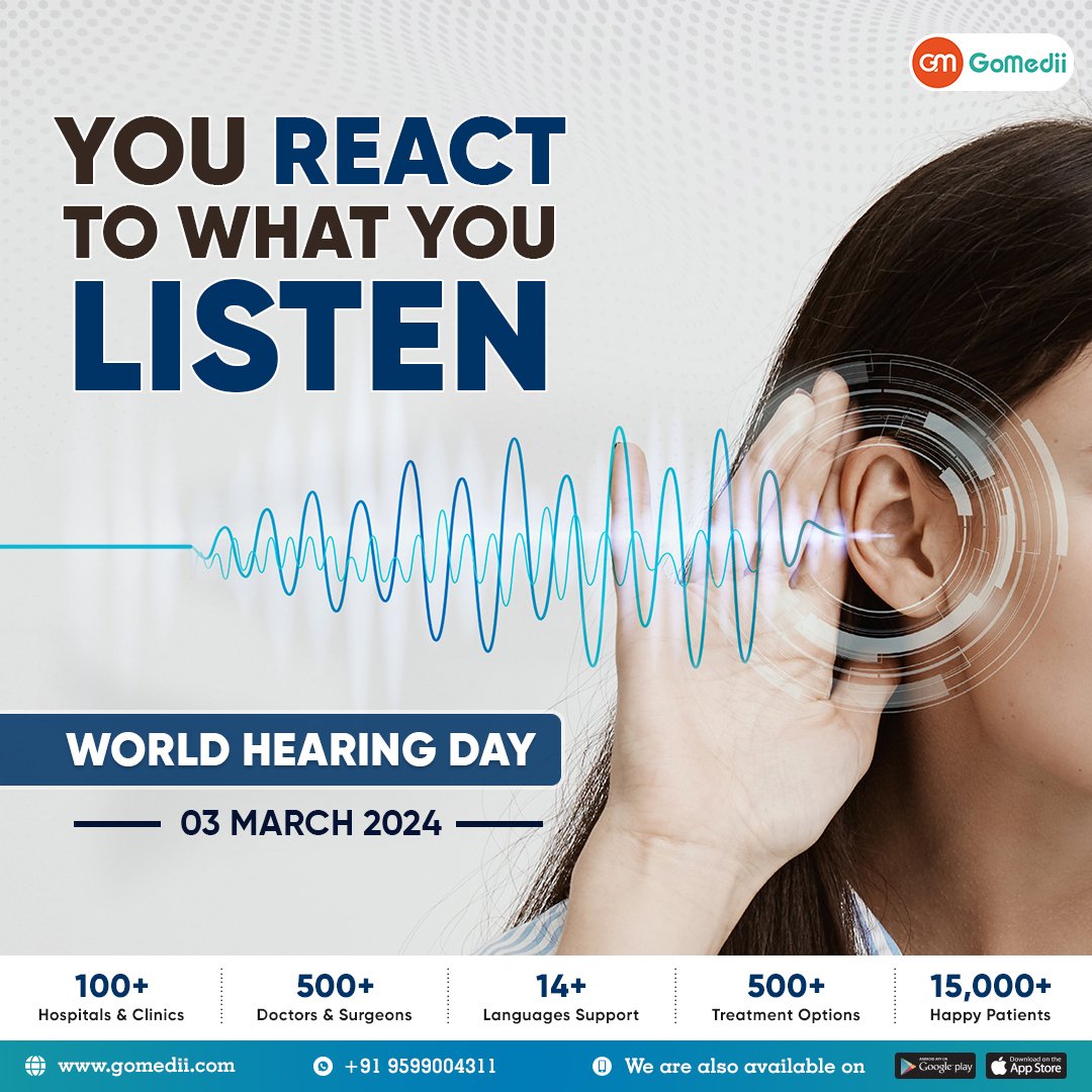 👂 Listen up, world! It's World Hearing Day! 🌍 Let's tune into the sound of awareness and celebrate the beauty of sound. 
Protect your hearing, cherish the symphony of life! 🎶 #WorldHearingDay #SoundOfLife #ProtectYourHearing #ListenUp #HealthyHearing #GoMedii