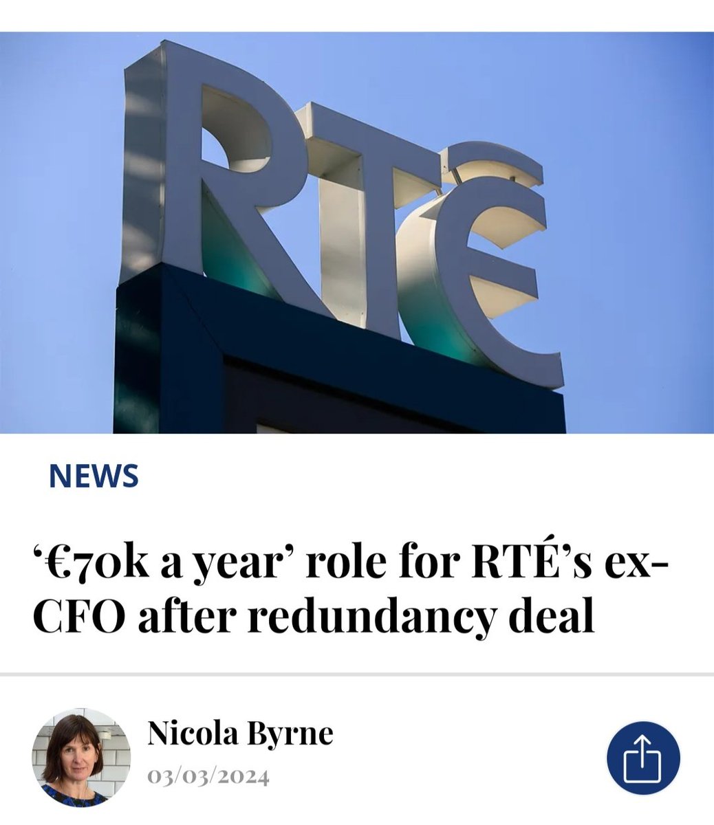 A former RTÉ finance chief was paid ‘€70,000 a year’ for a decade – on top of his own six-figure severance deal – to oversee a pension scheme before the arrangement ended last year, -@ExtraIRL #RteSecretPayments extra.ie/2024/03/03/new…