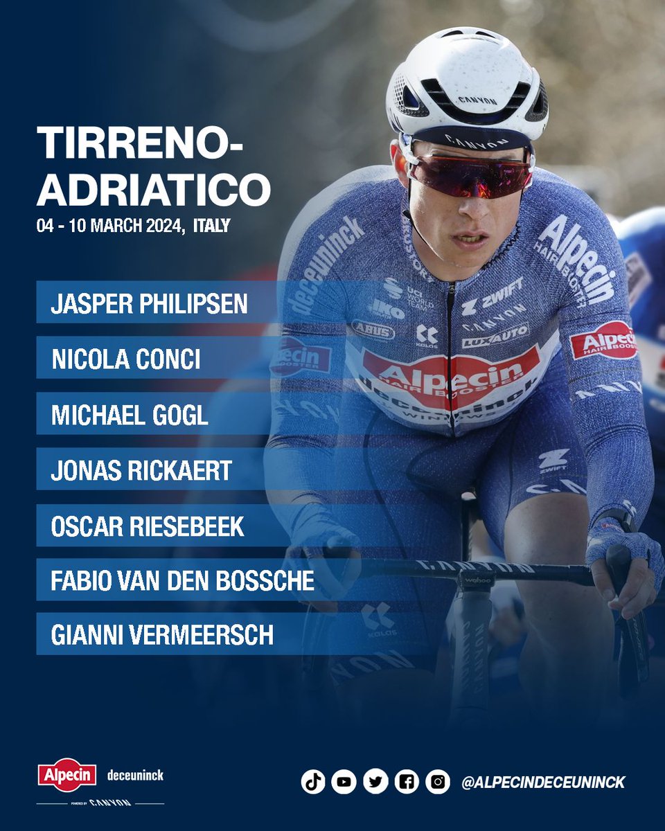 With @ParisNice and @TirrenAdriatico, 2 of the most attractive stage races of the spring begin today and tomorrow. Important in the build-up to the classics, but with @kaden_groves and @JasperPhilipsen we also aim for some nice results. These are our lineups #alpecindeceunink