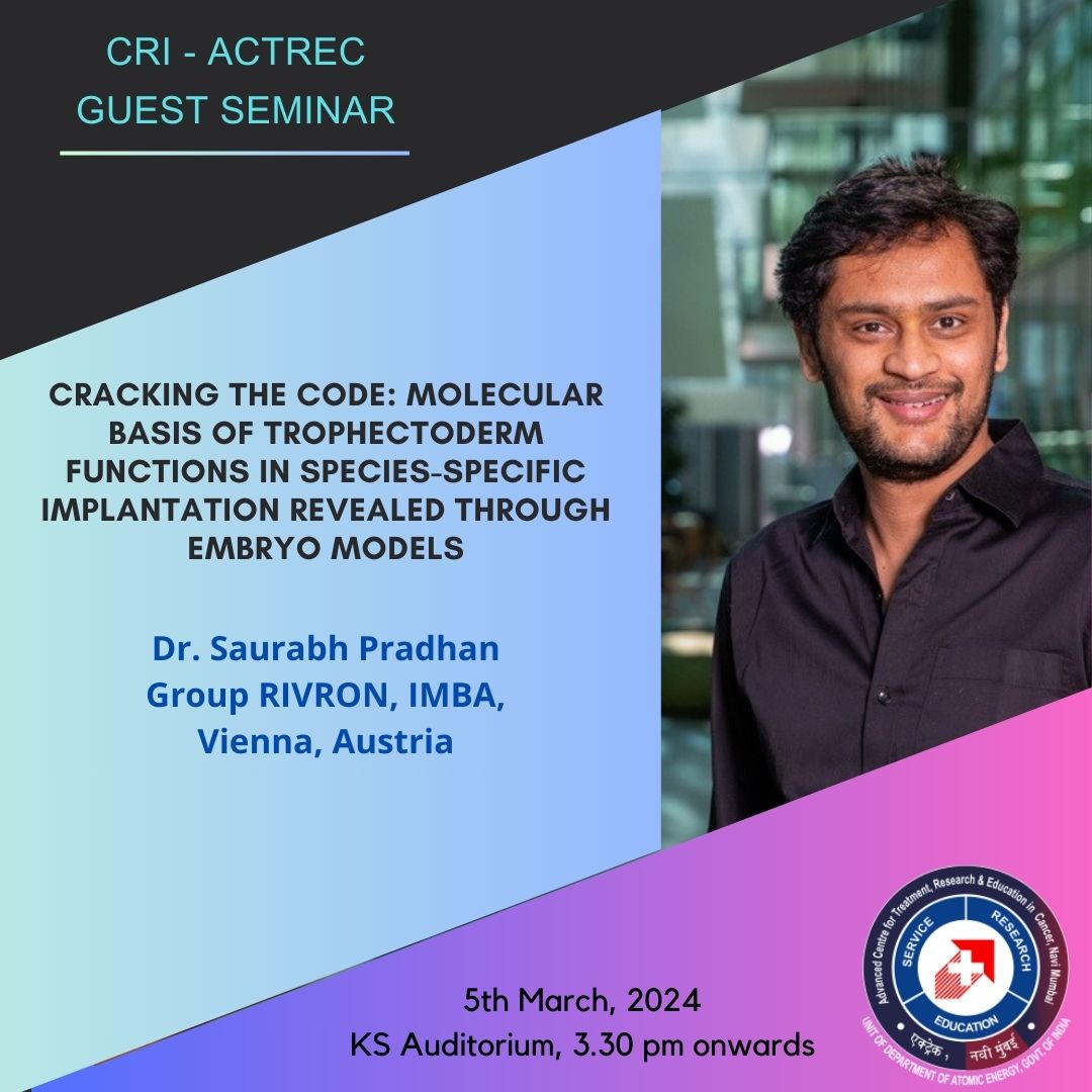 @CRI_ACTREC @ACTREC_TMC will be hosting @SaurabhJpradhan from IMBA for a guest seminar at ACTREC on 5th March, 2024. We look forward to hear some exciting science!!
@biopatrika @VoicesofIndAcad #sciencetwitter #AcademicTwitter #science #Research #seminar