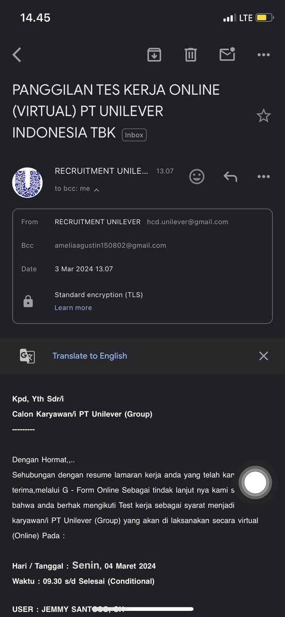 amlagstin's tweet photo. @UnileverIDN 
Hai Unilever ,saya mendapat email panggilan interview ,apa ini benar ?karena saya sempat menaruh lamaran di web linkedin ,mohon jawabannya trims https://t.co/r9oz7qTw95