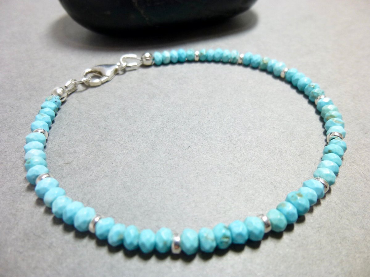 Unisex Turquoise Bracelet, Tiny Turquoise Gemstones, Sterling Silver, December Birthstone Bracelet, For Him, For Her, Natural Turquoise tuppu.net/f2cb9ea #FabulouslyBohoBling #TurquoiseBracelet