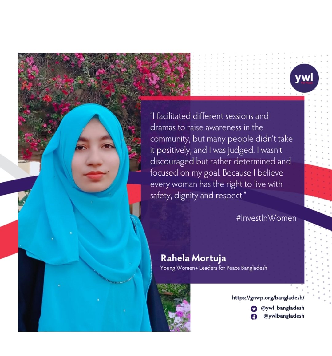 @gnwp_gnwp's YW+L 🇧🇩  Rahela shares the importance of determination & focus, especially in the face of resistance when you work for #WomenEmpowerment . 
How did you address the resistance came you way? 
#YoungWomenLead #YoungWomenLeaders  
#InvestInWomen #EmpowerWomen
