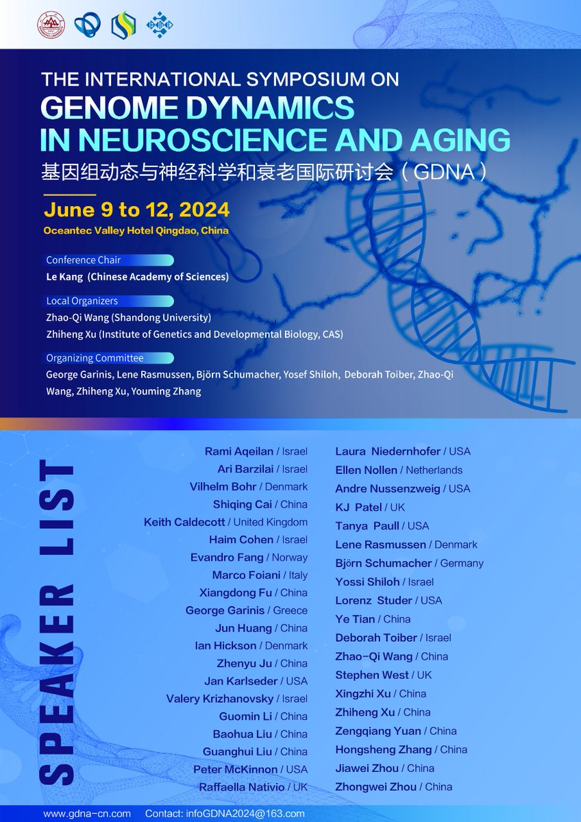 Join the Genome Dynamics in Neuroscience and Aging , GDNA 2024, conference in Qingdao, check out the outstanding speaker line-up:
gdna-cn.com/index/