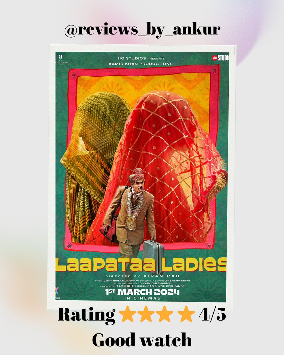 A very sweet and simple movie with a big societal message. Great acting by everyone #nitanshigoel #pratibharanta #sparshsrivastav #chhayakadam
#ravikishan. It's refreshing to see a movie which is not a mass masala action film. #laapaataladies #movie #Review #film #MovieReview