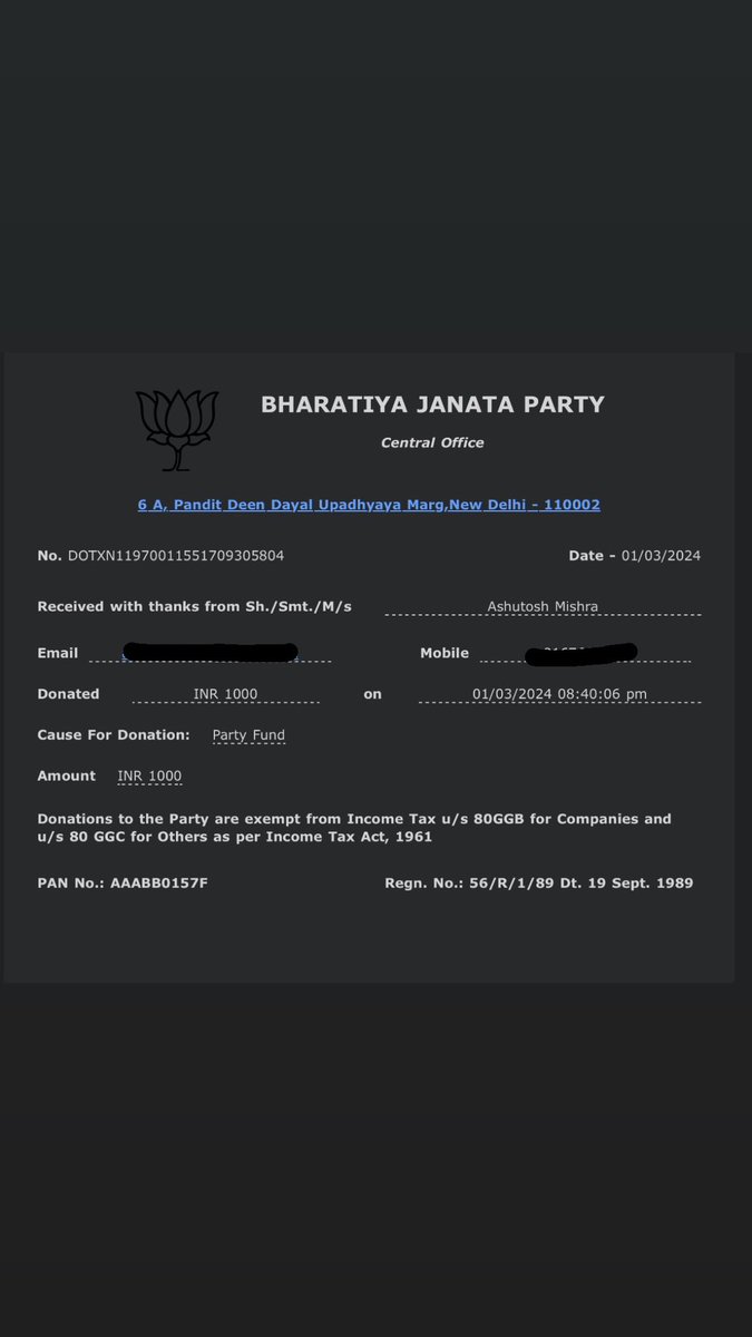 Donated for removing Article 370, for construction of Ram Mandir, for Good Governance, for managing Covid Crisis, for increasing value of Indian Passport. Donate Now. narendramodi.in/donation/MCXOA… @BJP4India