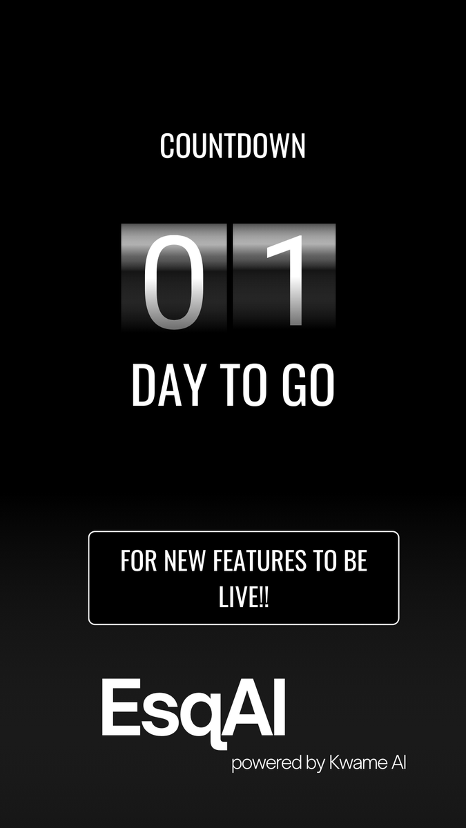 eskwai_'s tweet photo. 🎉 The wait is almost over! 🎉
Brace yourselves for the moment you've been waiting for. Tomorrow, we unveil the cutting-edge features of EsqAI that will redefine legal research as you know it.

Prepare to be amazed! 
Sign up at https://t.co/DBc9HouD2j

#EsqAI #LegalTech https://t.co/HWqyN81ecy