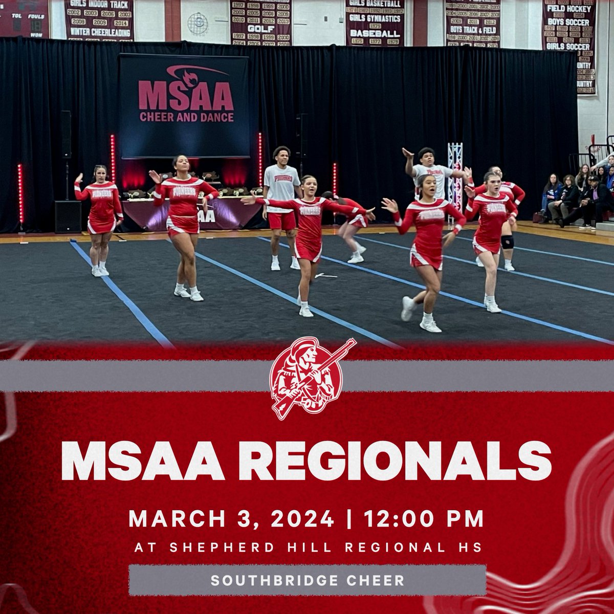 Southbridge Athletics (@smhs__athletics) on Twitter photo GAMEDAY!! Come and support your SWCL Champions <a href="/SMHS__Athletics/">Southbridge Athletics</a> Co-Ed Cheer team as they compete in the <a href="/MSAA_33/">MSAA</a> Regional Championship today at <a href="/SHRamsAthletics/">Shepherd Hill Athletics</a>! Registration is at 11:30, so we will perform around 12:00 noon. #GoPioneers GAMEDAY!! Come and support your SWCL Champions <a href="/SMHS__Athletics/">Southbridge Athletics</a> Co-Ed Cheer team as they compete in the <a href="/MSAA_33/">MSAA</a> Regional Championship today at <a href="/SHRamsAthletics/">Shepherd Hill Athletics</a>! Registration is at 11:30, so we will perform around 12:00 noon. #GoPioneers