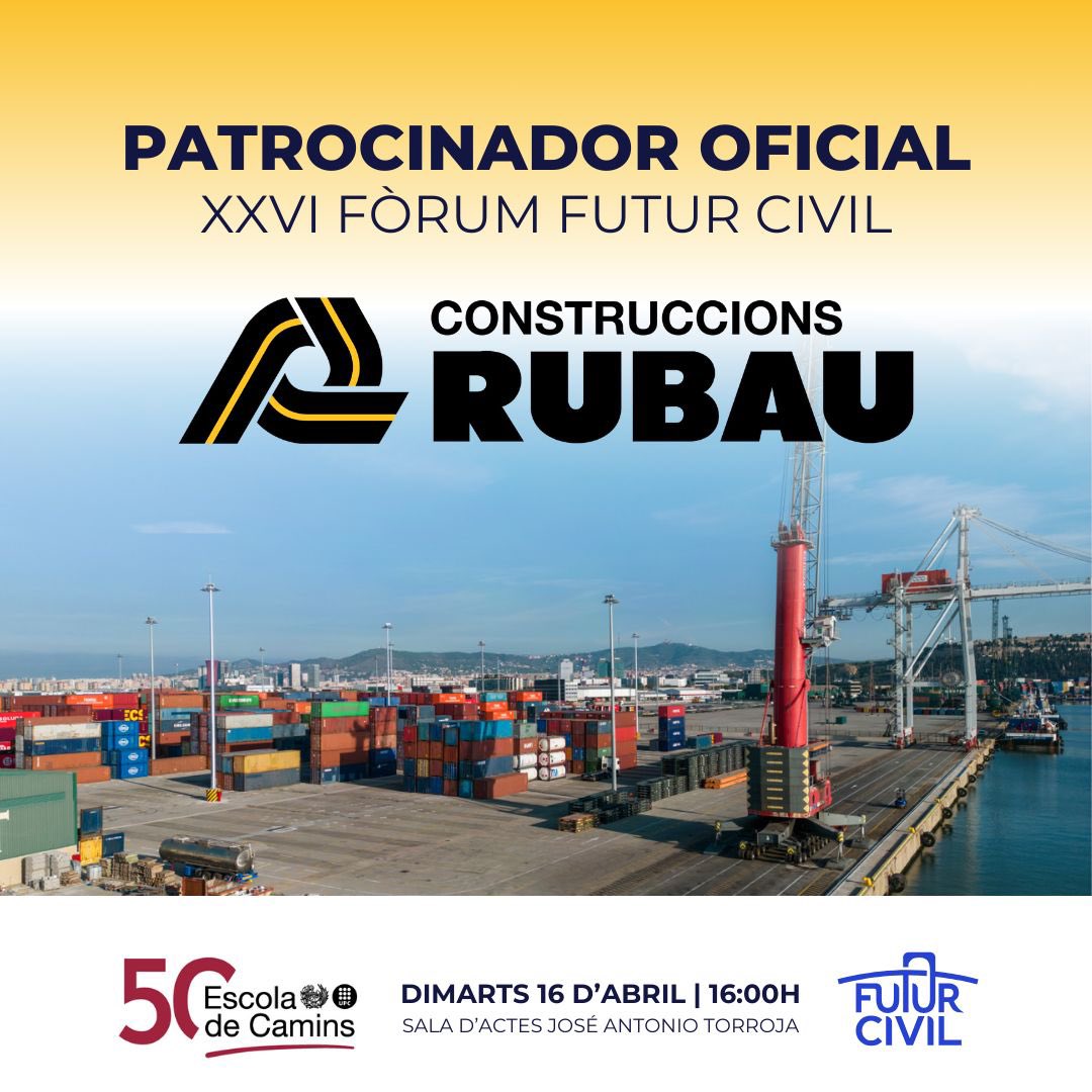 🔊 Volem donar la benvinguda al XXVI Fòrum Futur Civil com a Patrocinador Oficial a Rubau Construccions (@construcciones_rubau)!!

📅 Ens veiem el 15, 16 i 17 d'abril a l'@escolacaminsupc al Campus Nord! Ja només queden 45 dies!