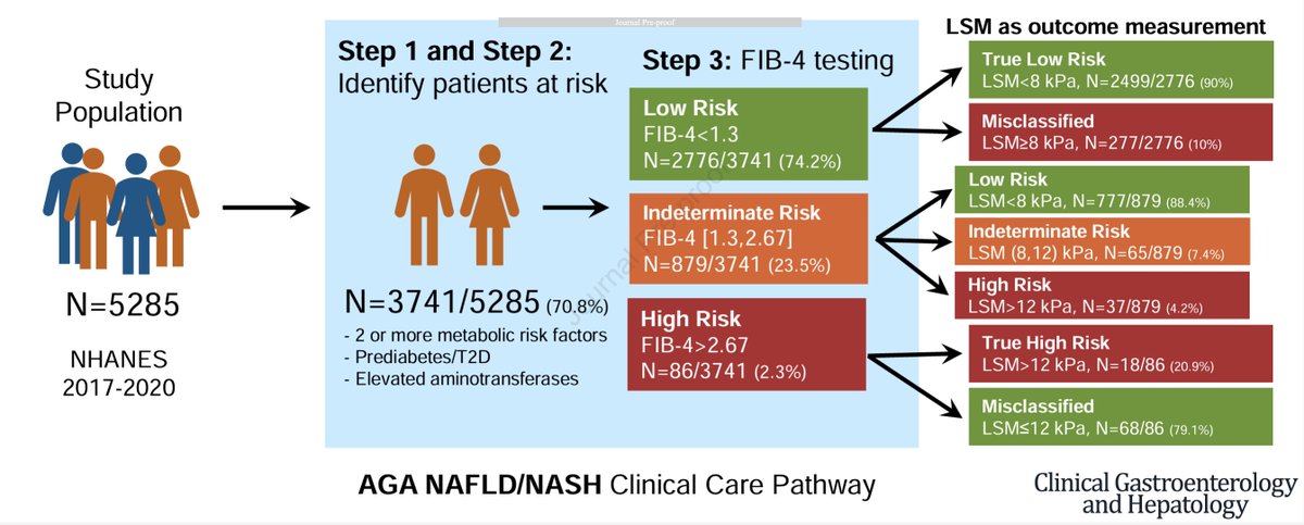 We need better first-line testing than FIB-4 #LiverTwitter! 🇺🇸NHANES data from @NoureddinMD ➡️ high misclassification rate: doi.org/10.1016/j.cgh.… 👉25% elevated FIB4 in gen.pop. 👉LSM re-classified almost 90% of FIB4≥1.30 as low risk 👉2.7% w. low FIB4 had VCTE≥12 kPa