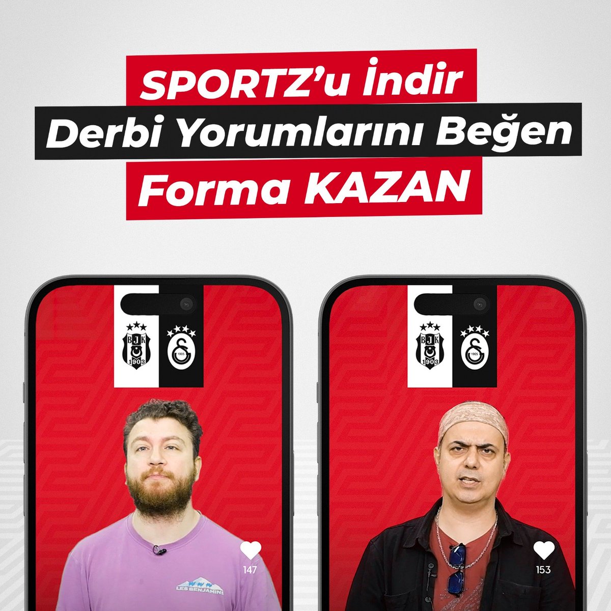 🔥 Derbi’yi SPORTZ'dan takip eden 4 kişiye tuttuğu takımın FORMASI HEDİYE! 👉 Ali Ece ve Uğur Karakullukçu'nun SPORTZ'a özel DERBİ yorum videosunu İZLE ve BEĞEN, 🎁 Sen de KAZAN! İndir! 👇 onelink.to/sportz