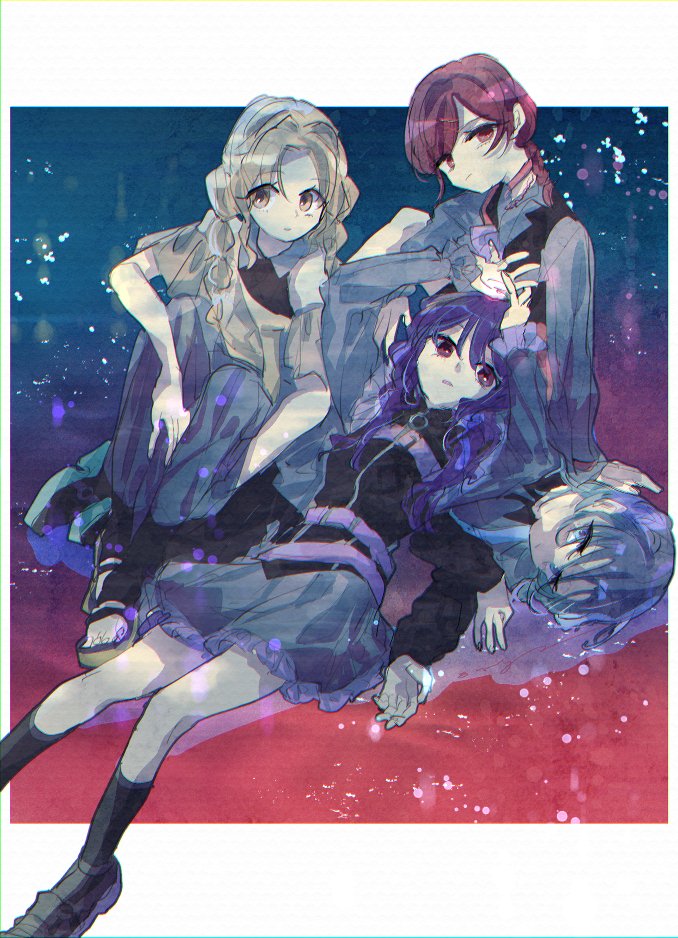 asakura toru ,ichikawa hinana multiple girls skirt purple hair looking at viewer long hair lying blue hair  illustration images
