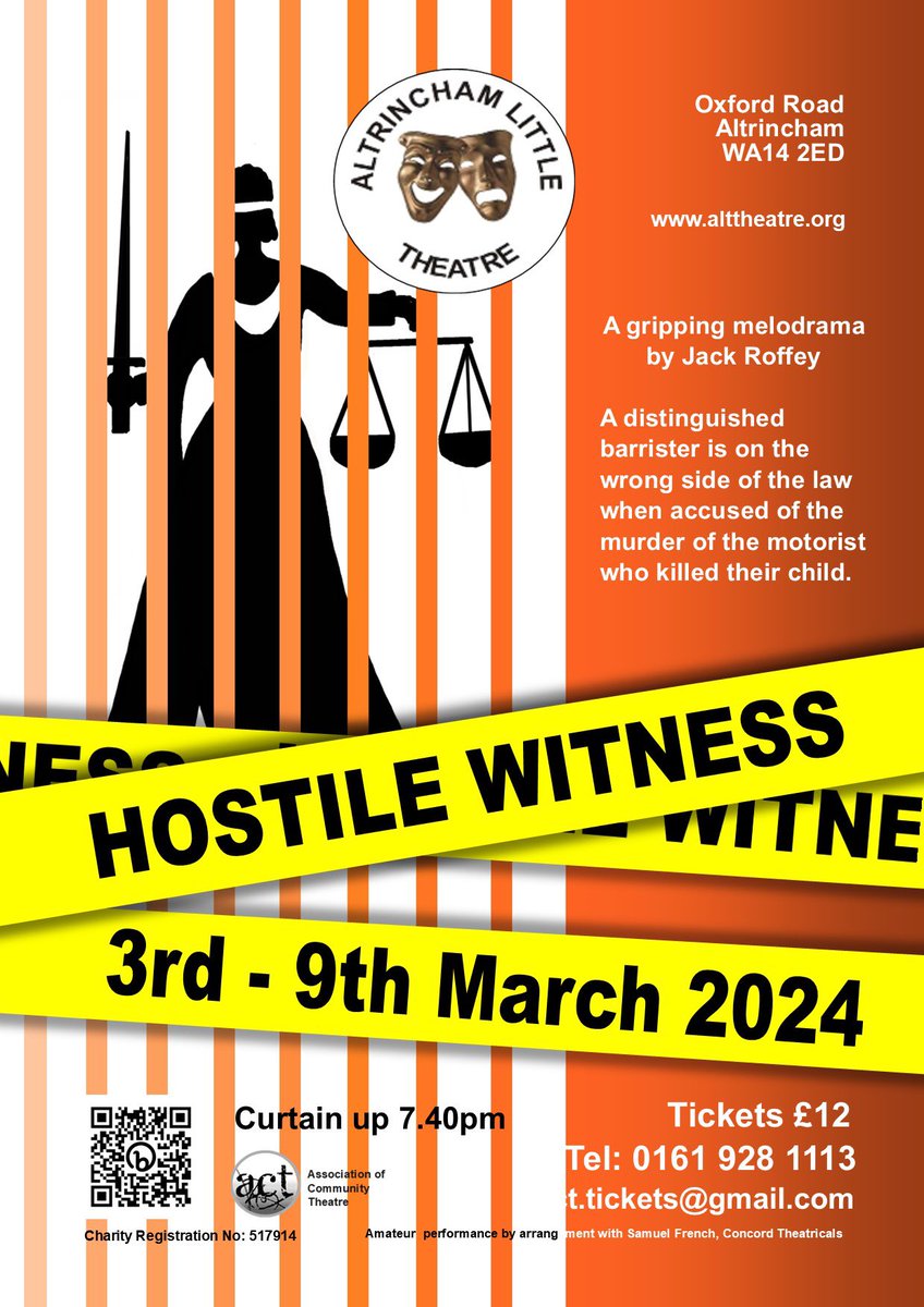 OPENING NIGHT! Curtain up at 7:40pm. Why not come down and support your local theatre. Tickets £12. A gripping courtroom drama. Is the barrister on trial for murder the hunted or the hunter? Warm and cosy (and cheap) bar for pre and post show drinks #altrincham #localtheatre
