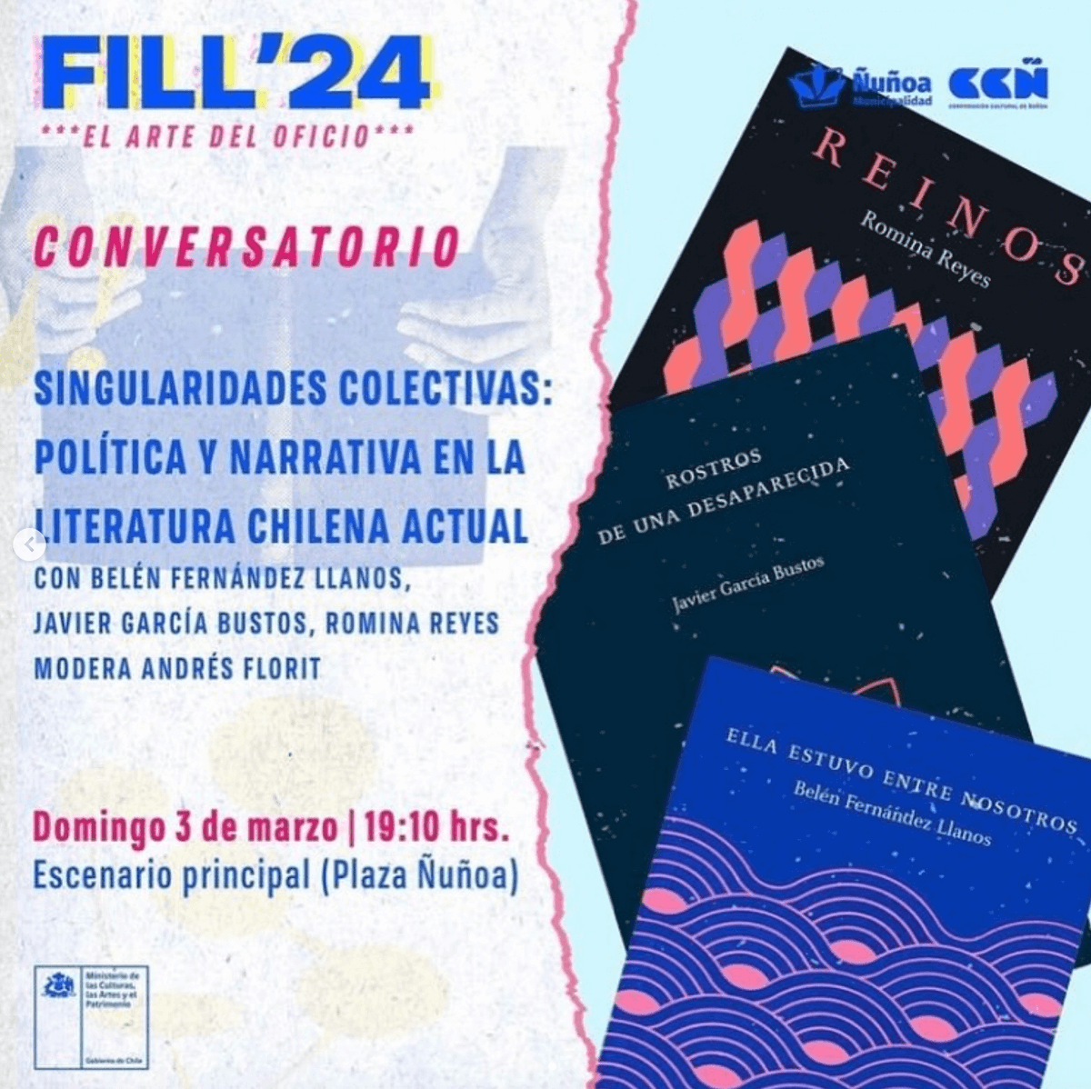EdicionesOverol's tweet photo. ✨Hoy último día de la #FILL2024 en plaza Ñuñoa ✨ Les esperamos en el stand 29 desde las 11 a las 21 con todo nuestro catálogo 🌿 Y a las 19, Belén Fernández, @javiergarciabu y @Rominamara conversan en torno a política y narrativa chilena actual a partir de su experiencia 💎 https://t.co/b6eFYaPYWs