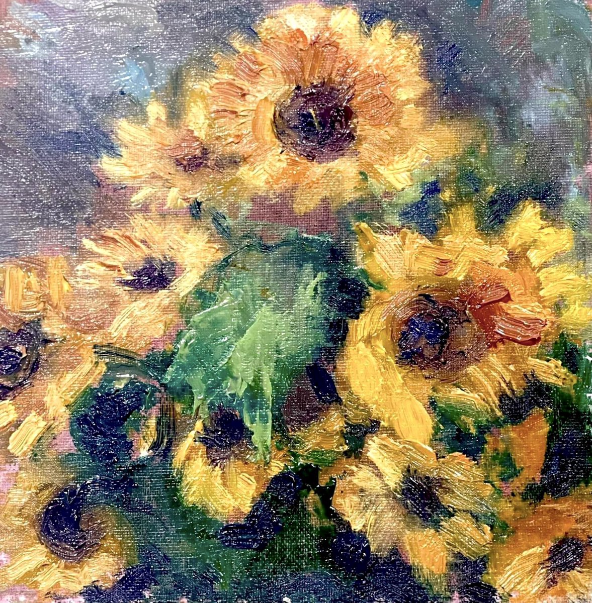 #WelshArt #WelshArt This little painting has just SOLD.
Sunflower Burst. Oil on board 24 x 24 cms. 
Glad it has found a nice, new home 🙂🎨🏴󠁧󠁢󠁷󠁬󠁳󠁿🌻🌻
