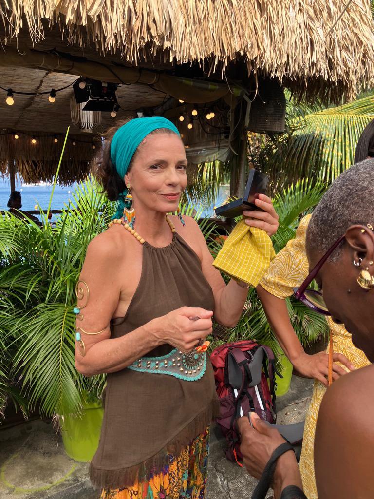 #BehindTheScenes 

In #catherinesbar for tonight’s episode of #deathinparadise on @bbcone @deathinparadise 
#guadeloupe #meurtresauparadis #womenover50 #actressover50 #catherinebordey #serietv #fiction #womeninfilms