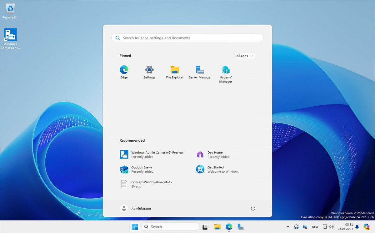 everydayintech's tweet image. #Windows Server #vNext (2025) Desktop Experience comes with Outlook, Dev Home and Copilot - how convenient... 🫠