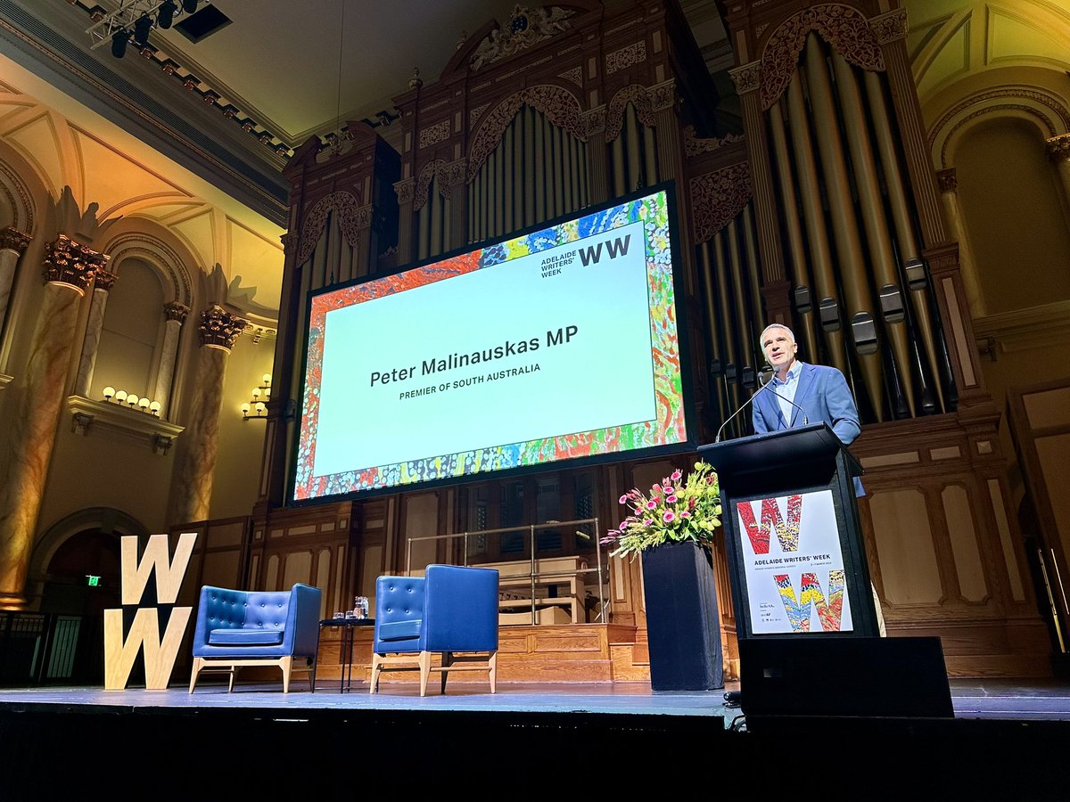 PMalinauskasMP's tweet image. A pleasure to open @RestIsPolitics for @adelwritersweek - and a privilege to have @campbellclaret and @FergusonNews here in Adelaide, with @RoryStewartUK via video link.