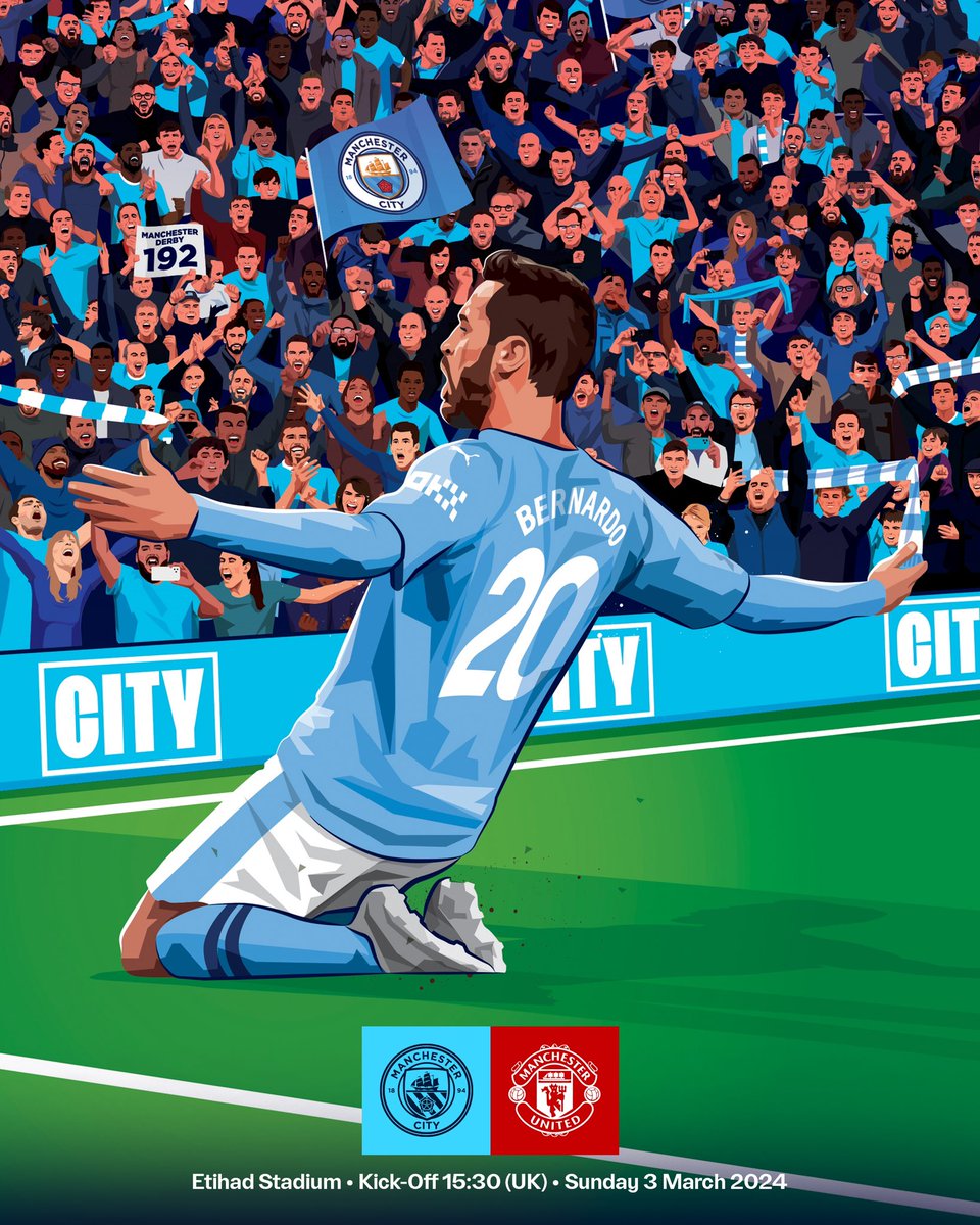 ManCity's tweet photo. 🩵🆚🔴

It’s time for the Manchester derby! 👊

#ManCity https://t.co/ljxPQwLM67