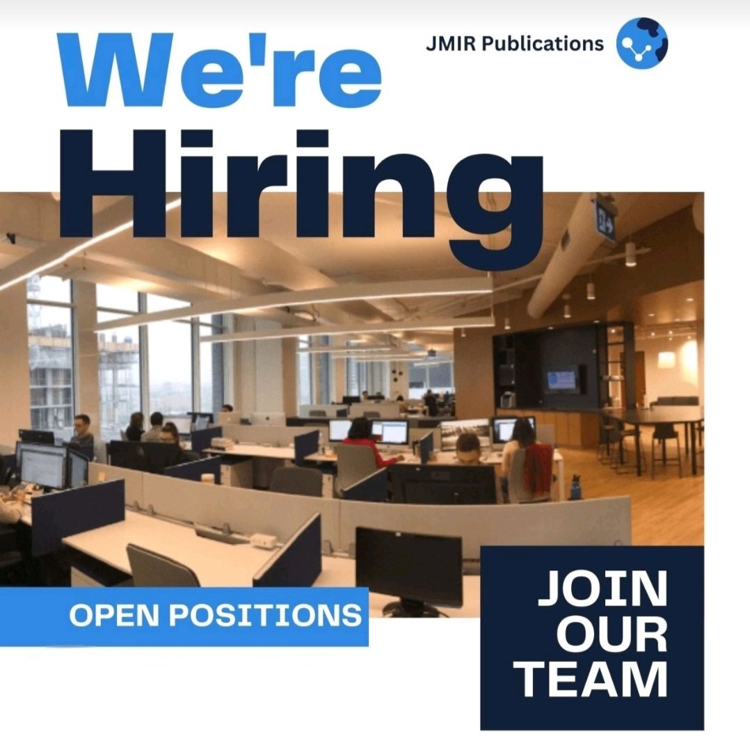 TLeungMD's tweet image. Do you thrive on intellectual exchange and leading-edge #research? As full-time @jmirpub Scientific Editor, you will leverage your expertise in #digitalhealth #ehealth, medical #informatics!
Job post & apply here join-our-team.applytojobs.ca/editorial/28562
#Science #openaccess #mhealth #AI #data