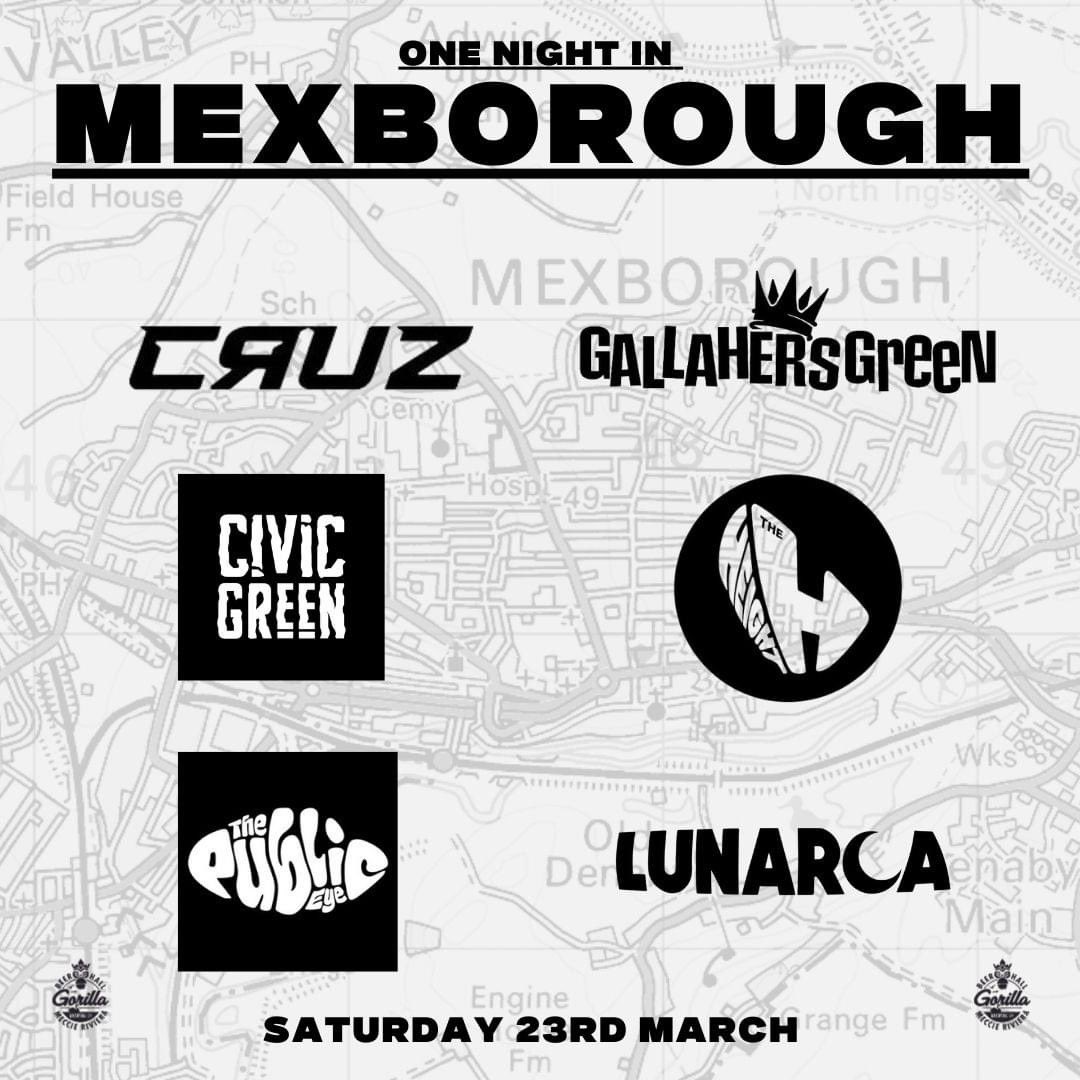 If you fancy another big night with us, tickets are on sale for One Night In Mexborough 23 Mar! @band_cruz @GallahersG @civic_green @TheHeightBand @LunarcaBand @publiceyeband 6 belters for a Fiver! gorillabeerhall.seatlab.com/events/OneNigh…