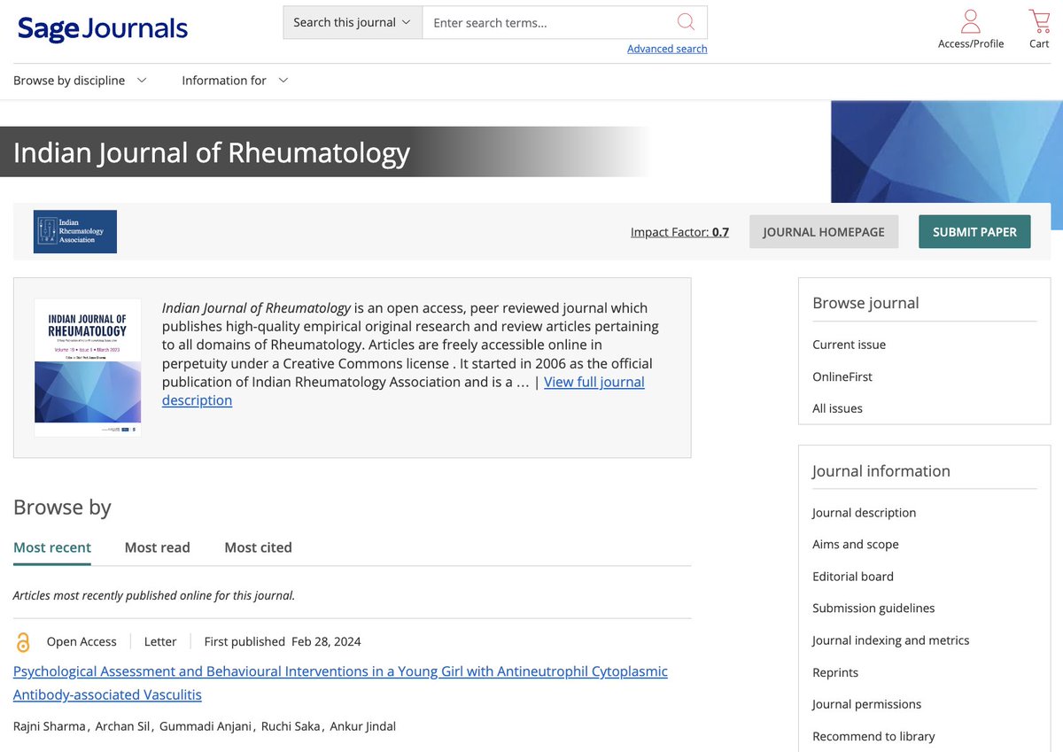 📢 Update Alert! 📢 Along with our new submission platform, The Indian Journal of Rheumatology @IJRheum also has a brand-new address for all the latest updates, guidelines, and news journals.sagepub.com/home/jrha 🔗 Stay informed and stay ahead in the field of rheumatology!#Rheumtwitter