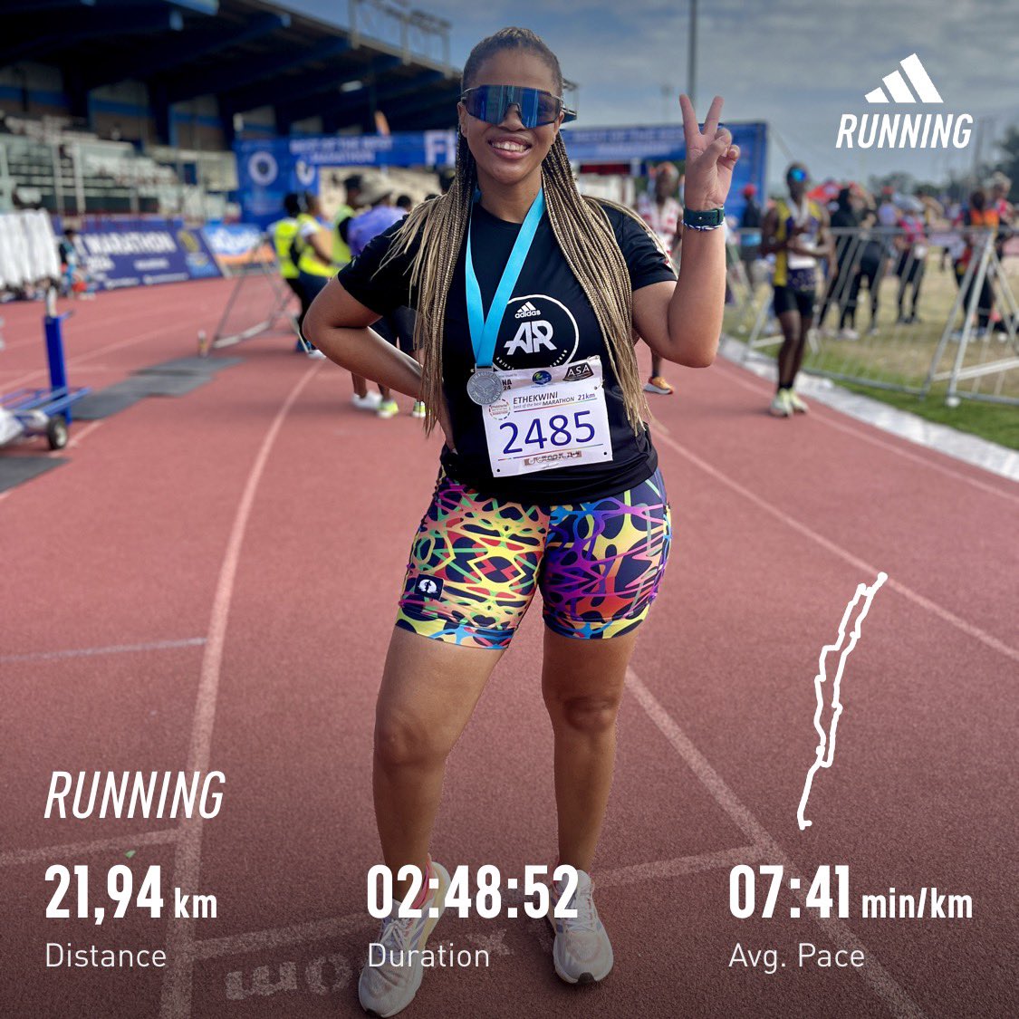 21 km innit 🏃🏽‍♀️💨✅

Definitely one of the most challenging runs, mentally 😅

#ownraceownpaceownlane #halfmarathon 
#FetchYourBody2024  #IChoose2BActive #RunningWithTumiSole #adidasrunners