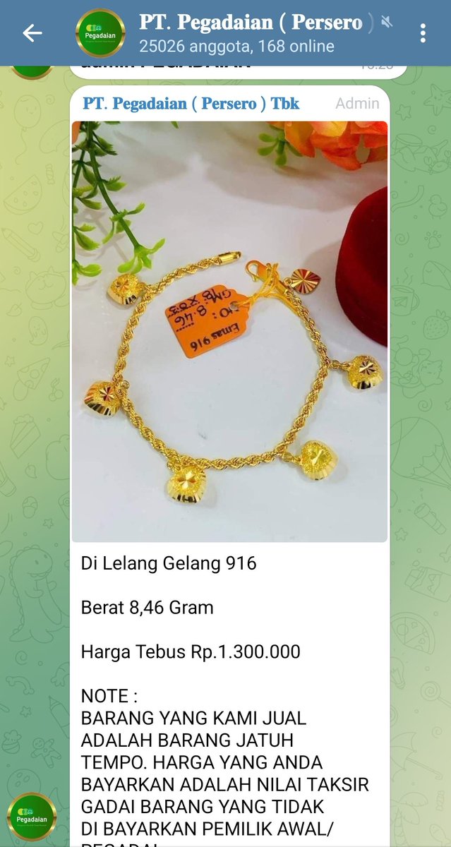 Ternyata aksi lelang online mengatasnamakan PT <a href="/Pegadaian/">Pegadaian</a> di chanel Telegram masih berlanjut. Semoga netizen cerdas dan tidak dirugikan dg aksi ini.