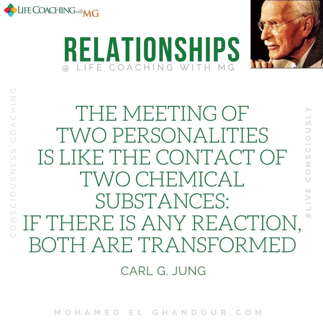 التقاء شخصين فى علاقة، مثل لقاء مادتين كيميائيتين؛ اى تفاعل يحدث يغير الطرفين. ~ كارل جوستاف يونج

هل تتفق مع كارل يونج أن الطرفين يتغيرون؟!
#محمد_الغندور