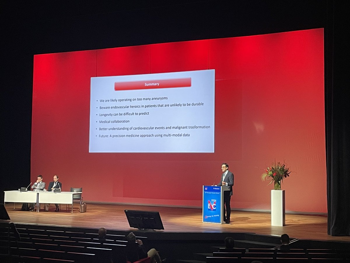 #EVC2024: @b_modarai addresses the question ‘Are our patients living long enough to benefit from #aortic repair?’ 

He concludes that “we are likely operating on too many aneurysms” and points to a precision medicine approach using multi-modal data in the future