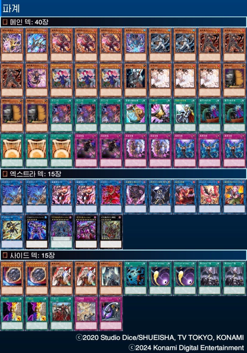 03.03 역곡 HSCS
덱:파계
1라 키메라 선 oxo 팀승
2라 천배룡 선 oo 팀승
3라 염왕 선 oxx 팀패
8강 샐러맨그레이트 후 xoo 팀승
4강 키메라 선 oo 팀승
결승 키메라 후 oo 팀승

카콜이셋습니다